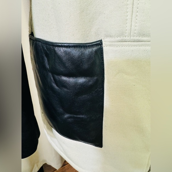 Tibi Moto Jacket Colorblock Career Zip Up Zipper Sleeve Cream/Black Sz 0 - Picture 4 of 8